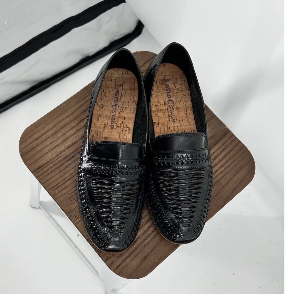 Deer Stags Puebla Black Woven Huarache Loafers Mens Size 12M Dress Shoes